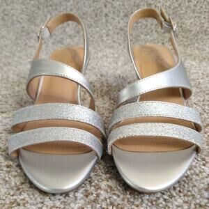 Naturalizer Women's Taimi Strappy Heeled Slingback Sandals Sparkly Silver 9M